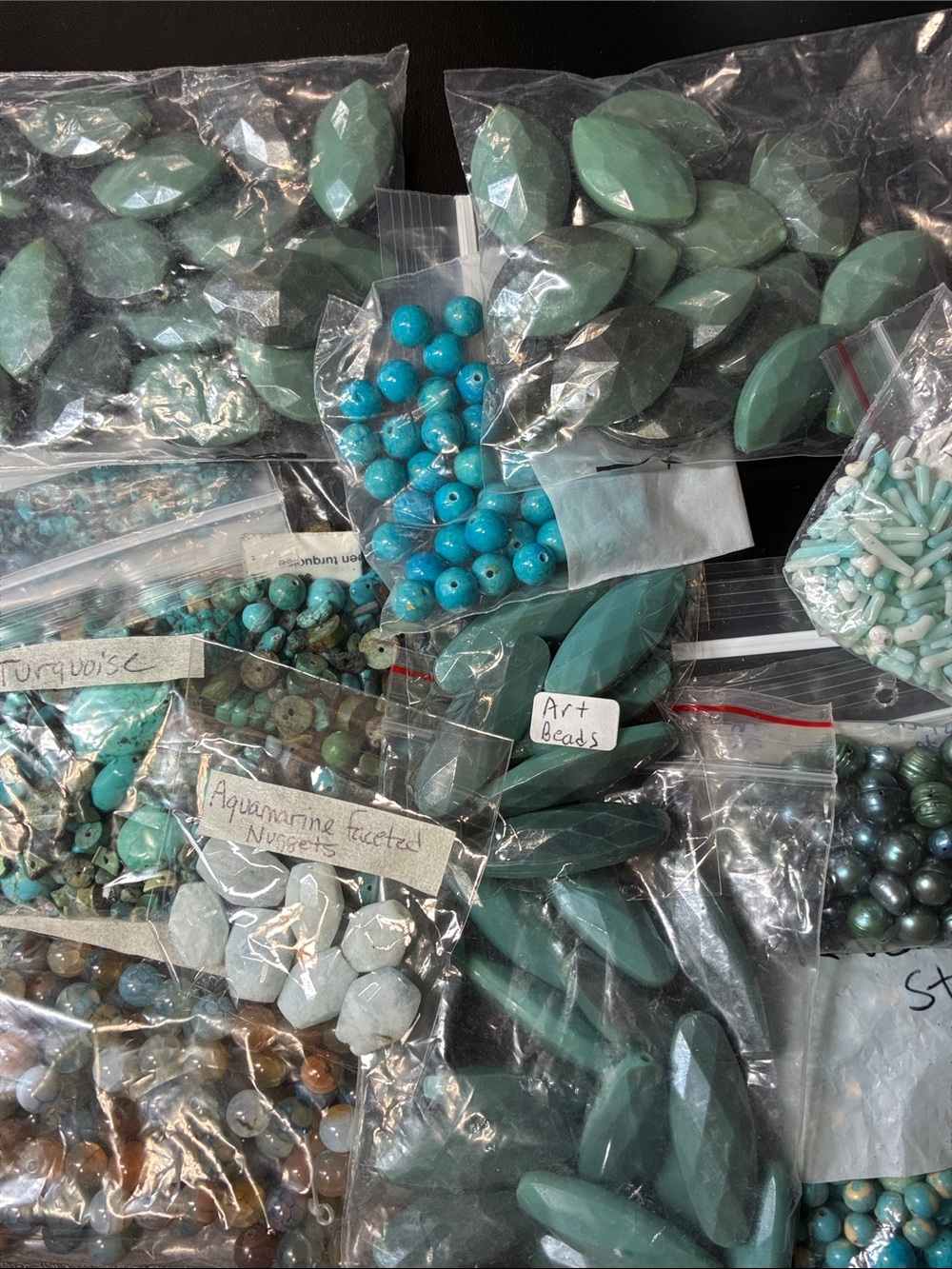 Aqua & Turquoise Mixed gemstone and art Bead Lot - Assorted Shapes